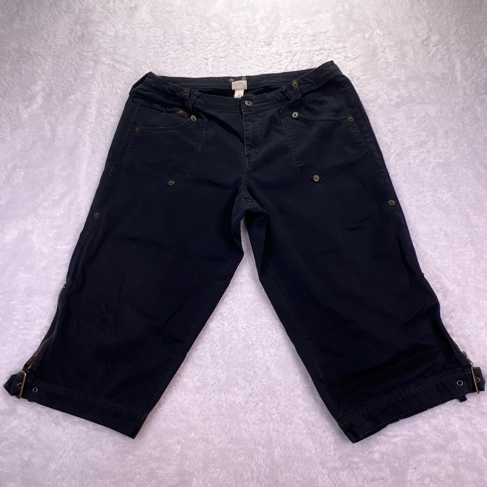 Venezia Women's Plus Size 16 Black Cropped Capri Pant Buckle & Zipper Leg 36x20